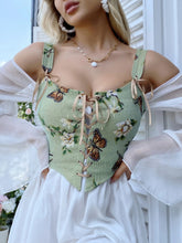 Butterfly & Floral Pattern Lace-up Overbust Corset